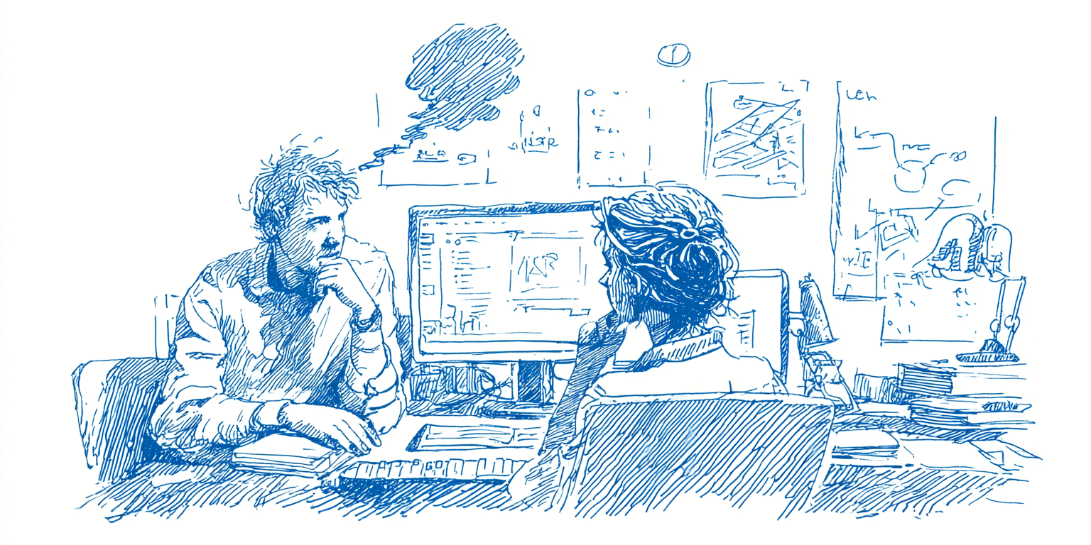 Two teammates reviewing the work together.