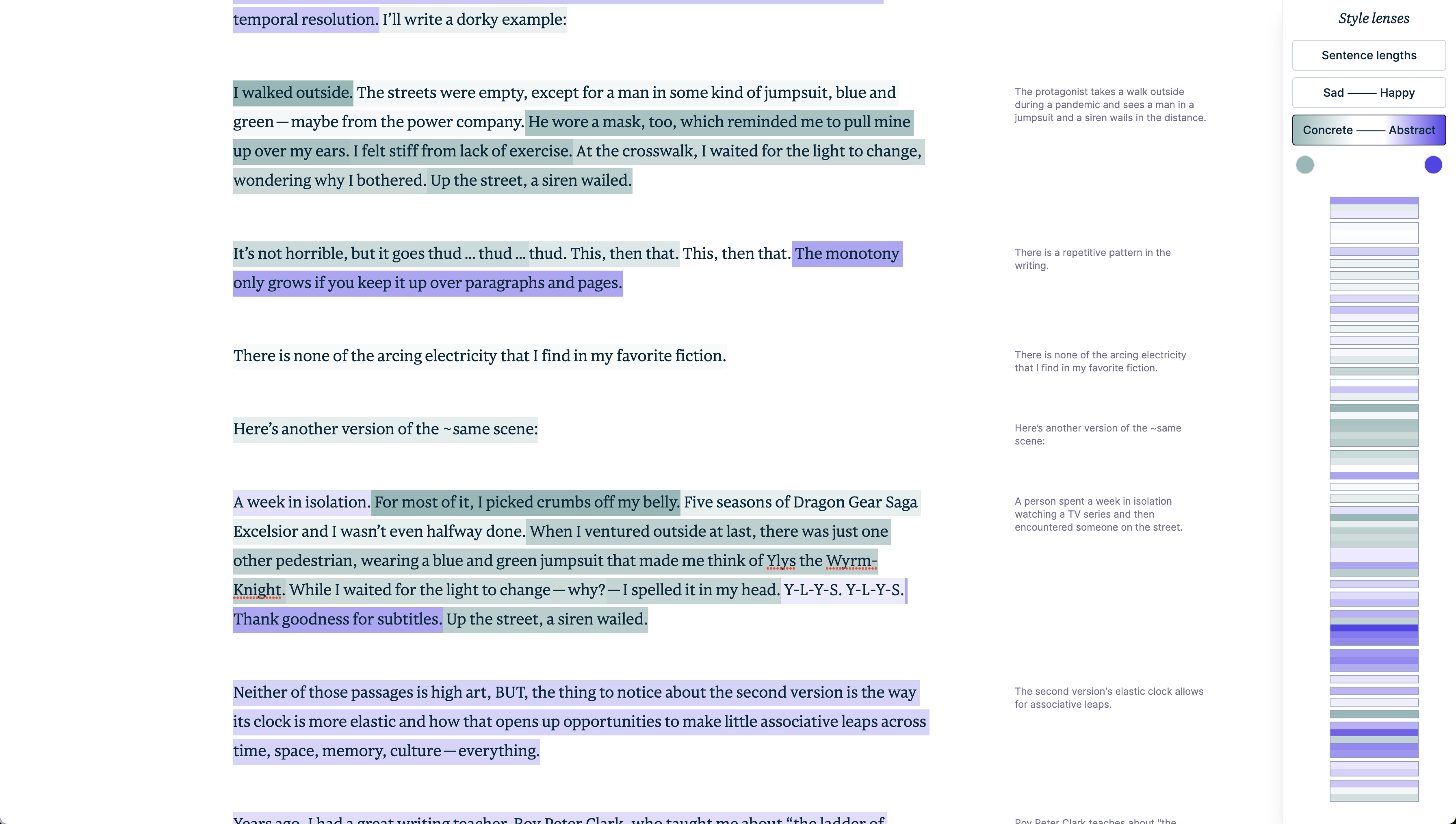 The abstractness lens applied to Robin Sloan's examples