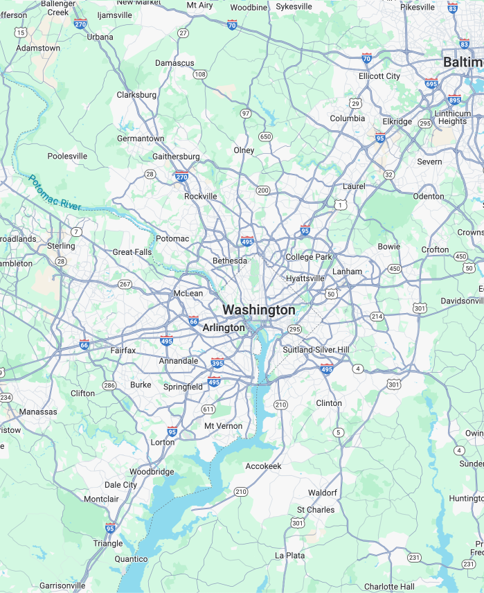 A further zoomed out Google map of the greater DC area